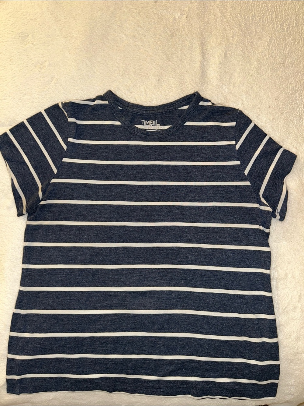 Time And Tru Womens Striped Short Sleeve T Shirt Crew Neck Navy & White
